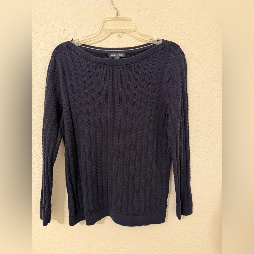 Nautica Women's Dark Blue Cable Knit Sweater Size XL
